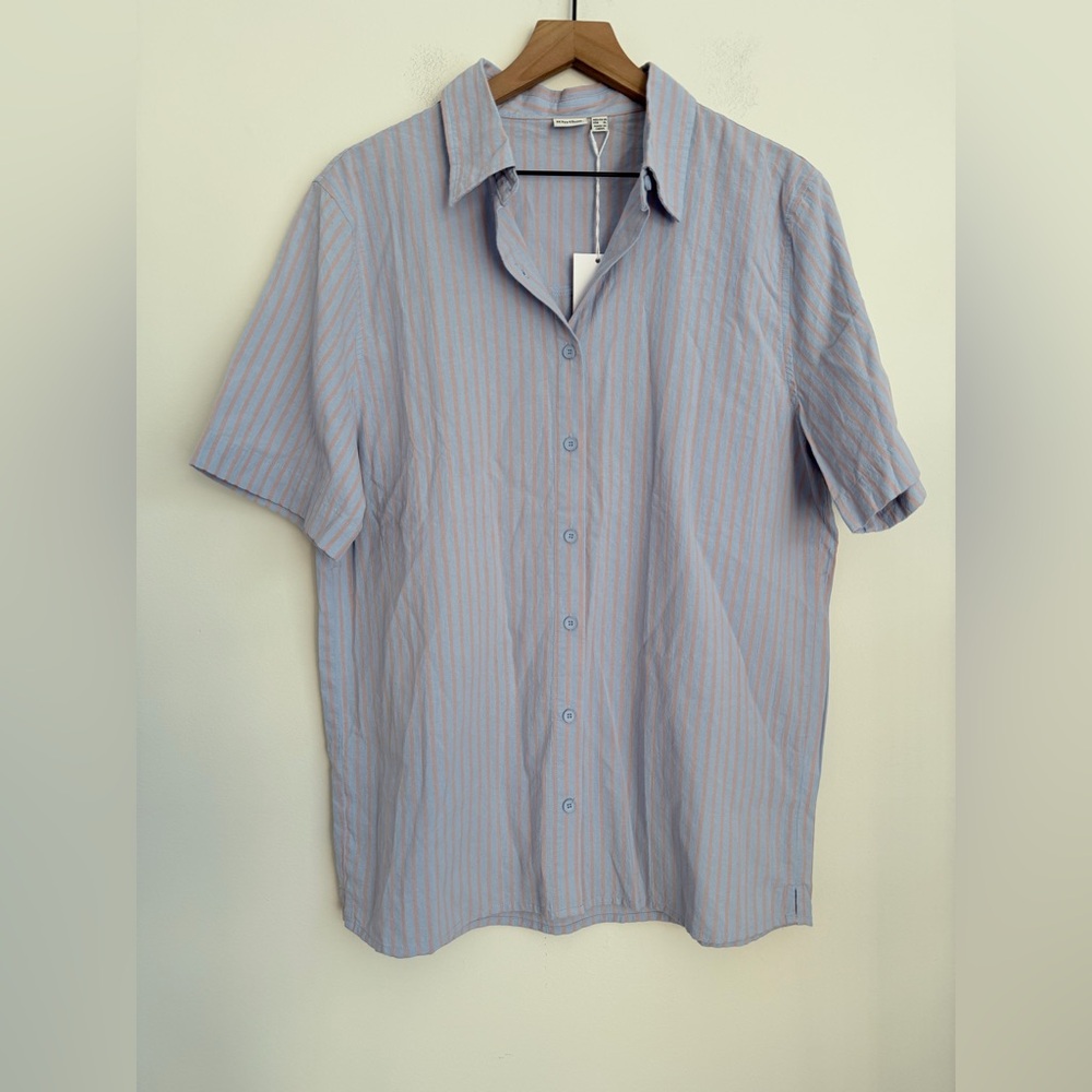 RHYTHM. vacation paradise short sleeve shirt blue striped XL NWT